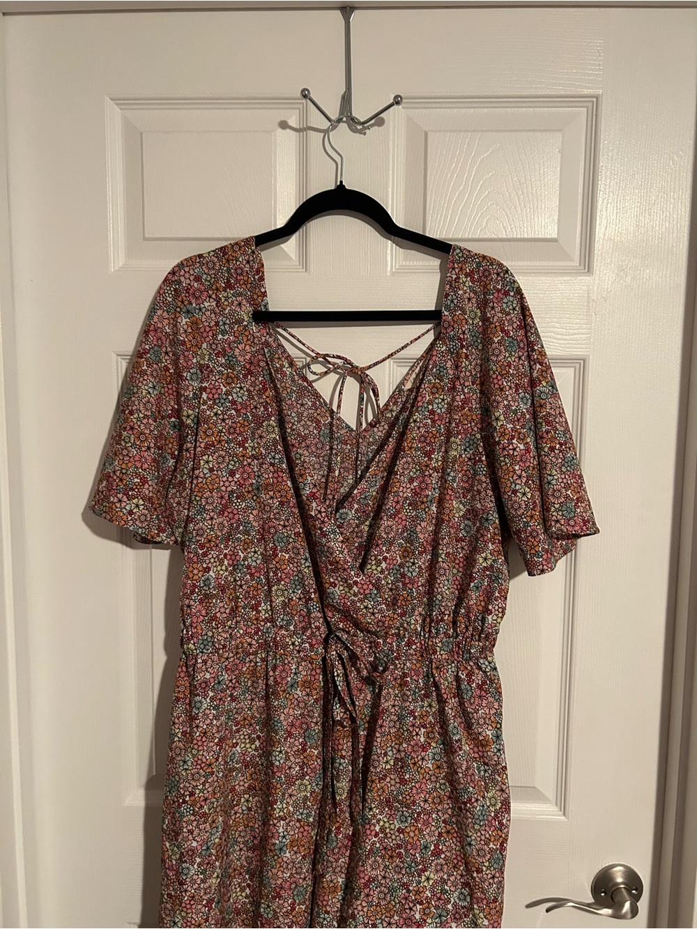 Floral Tie-Back Short Sleeve Jumpsuit - Rust Multi